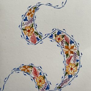 Flexible penned Copperplate decoration.